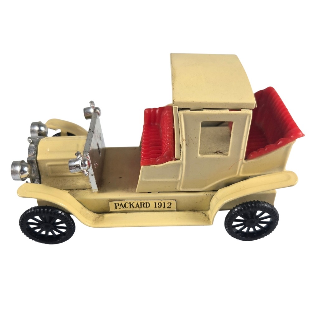 Vintage 1912 Packard Touring Car Tin Toy Made in Japan Cream Red Classic Auto